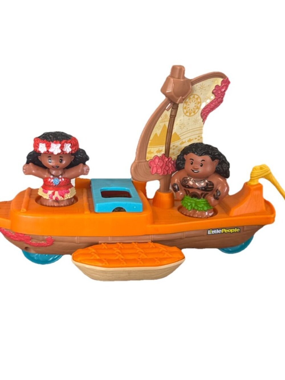 Fisher Price Little People Disney Princess Moana Maui Rolling Canoe Sail Boat